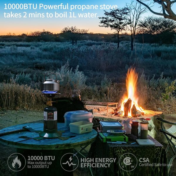 BottleTop Propane Stove with Adjustable Burner,Portable Camping/Backpacking Cooker 10000BTU,Camping Stove Propane,Single Burner Propane Stove,Camp Gas Stove with a USB Ligther (Fuel not included) - Image 2
